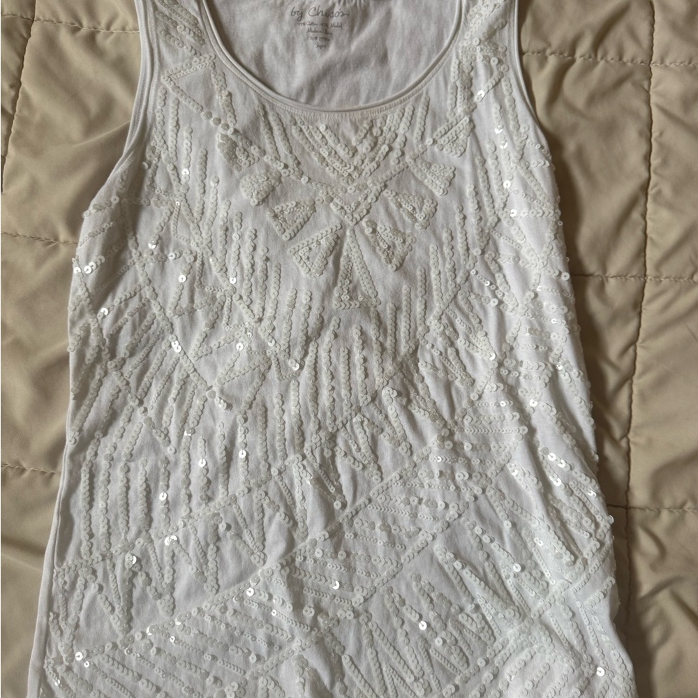 Chico's White Sequin-Embellished Tank Top
